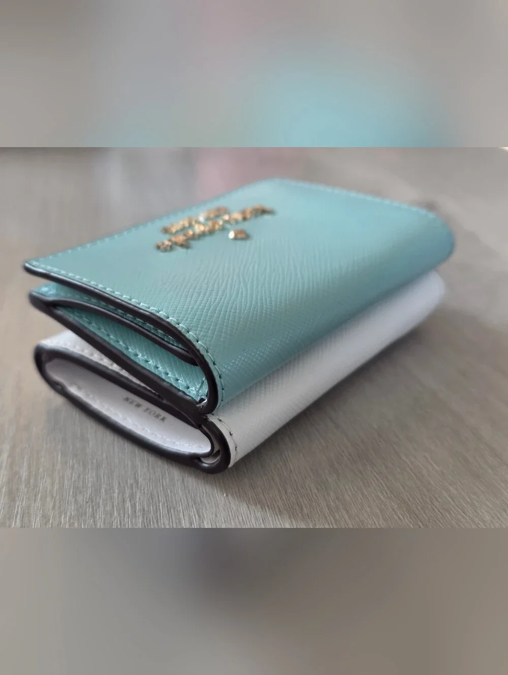 kate spade New York Small Saffiano Card Holder in Light Aqua